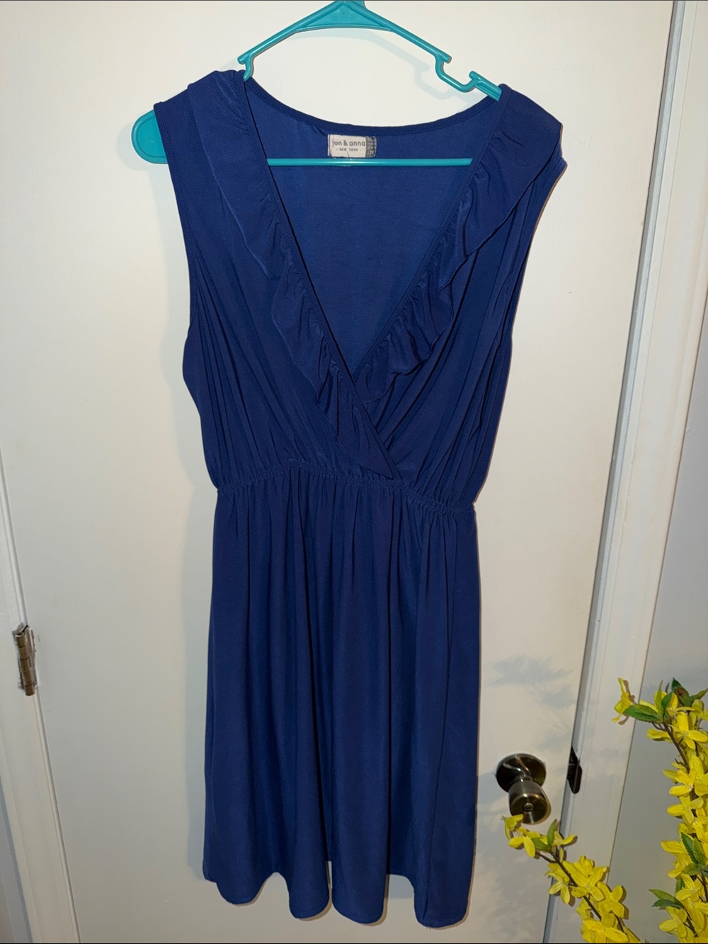 Jon and Anna Women's Deep Blue Ruffle V-Neck Dress